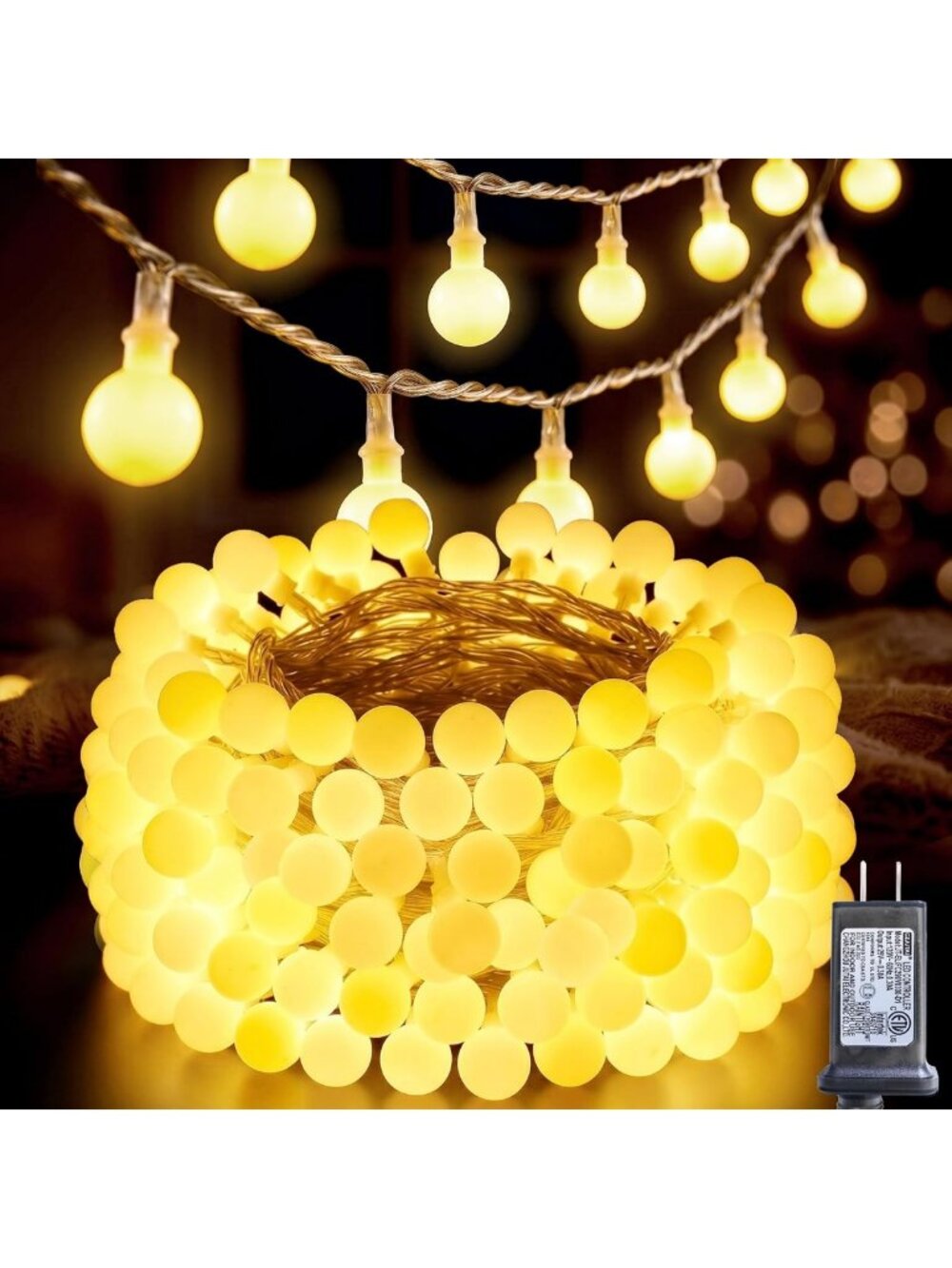 66FT Connectable Globe String Lights for Indoor Bedroom Decor - Warm White